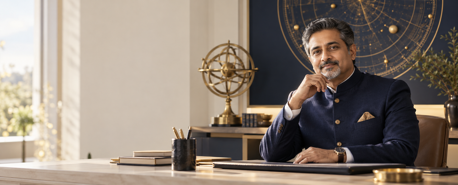 Consultant seated in a refined advisory setting